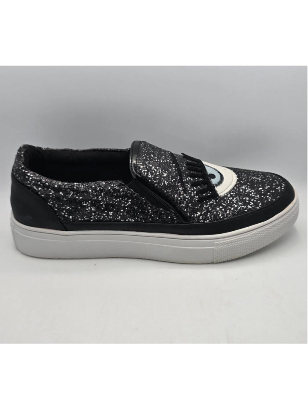 Women's Black Glitter Eye Detail Slip-On Sneakers Size 5.5